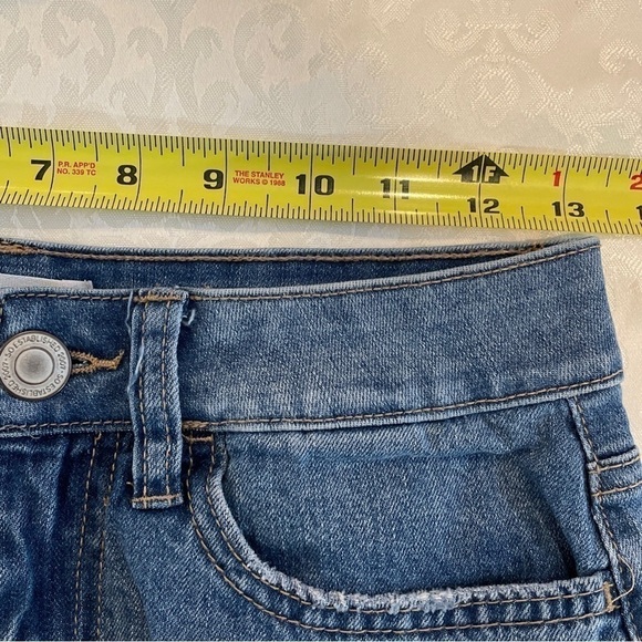 So Long Blue Denim Skirt Stretch Frayed Bottom Hem Light Distressing Size 5/27W - Picture 10 of 16